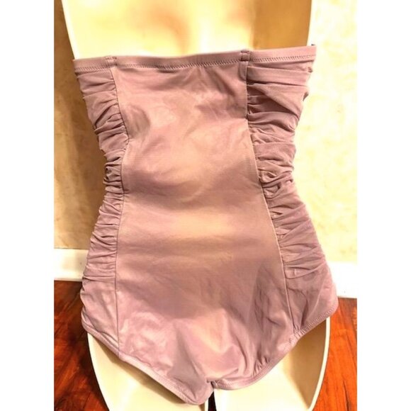 J Crew Retro Mauve Ruched Bandeau Resort Strapless One Piece Swimsuit D-Cup Sz 6 - Picture 3 of 7